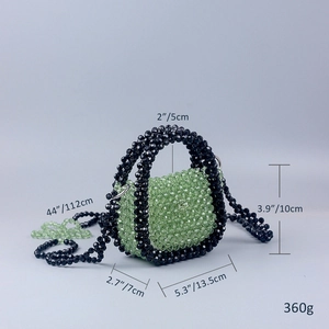 Detailed size guide for light green acrylic beaded mini bag with black crossbody strap