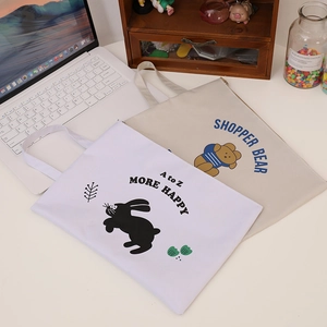 A4 Oxford canvas document bag with cute animal patterns and secure zipper handles