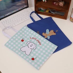 Cute animal A4 Oxford canvas document bag with bear and checkered dog patterns