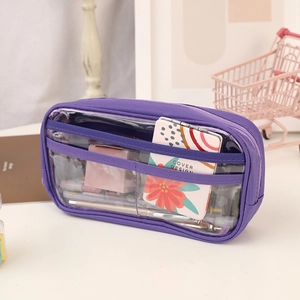 Astuccio viola a doppio strato con finestra in PVC trasparente e scomparti multipli