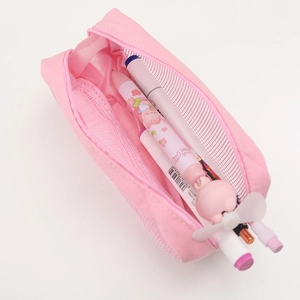 Pink mesh pencil case with big eye design, large capacity for school and office storage