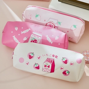 Astuccio Per Matite In Pelle PU Con Motivo A Fragola Kawaii Borsa Per Cancelleria Grande Capacità Per Ragazze Studenti Chiusura Cerniera