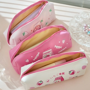 Set di 3 astucci per matite a fragola in pelle PU impermeabile, colori bianco e rosa