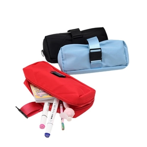 Three-color large capacity pencil case set with buckle strap and zipper storage for girls