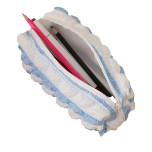 Blue and white popcorn texture pencil case with large capacity and smooth zipper closure