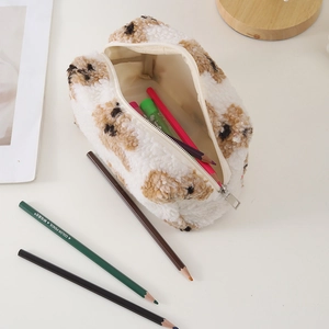 Cute teddy bear plush organizer bag with high capacity and durable metal zipper
