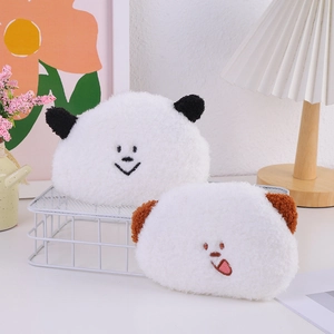 Cute teddy fleece bear coin purse with soft cartoon animal embroidery and zipper closure