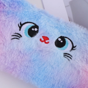 Cute plush cat pencil case with dreamy gradient colors and soft fluffy material