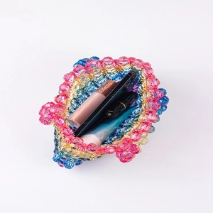 Handmade rainbow beaded handbag for women featuring colorful beads and mini open design