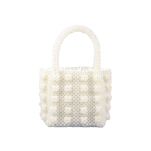 Elegant ivory faux pearl beaded handbag with satin lining for weddings and formal events
