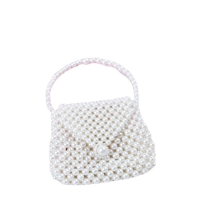 Elegant mini faux pearl beaded dumpling handbag with handmade woven handle and top flap