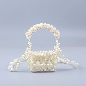 Elegant beaded pearl handbag with fixed handle and detachable long chain shoulder strap