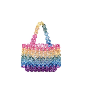 Handmade rainbow gradient beaded tote bag with transparent colorful beads for summer
