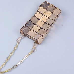 Handmade gold metallic sequin crossbody mobile phone bag with polished square link design