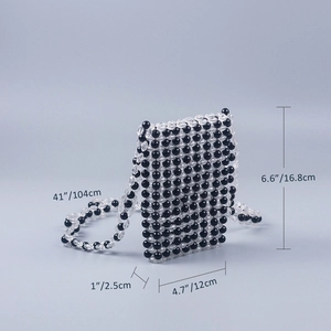 Handmade acrylic beaded mini crossbody bag for women with black and clear round beads