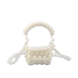 Handmade baroque pearl bucket handbag with beaded handle and detachable strap