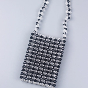 Handmade Beaded Acrylic Crossbody Phone Bag Black Transparent Handwoven Mini Shoulder Pouch Women
