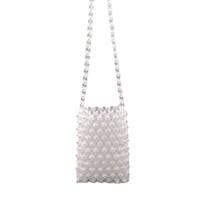 Handmade clear acrylic crystal and pearl beaded crossbody bag for women in white