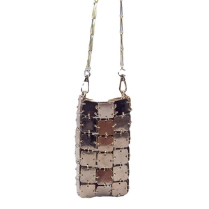 Mini sac bandoulière futuriste en sequins métalliques dorés avec bandoulière chaîne