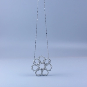 Handmade silver acrylic flower mini crossbody bag with hollow bead chain design