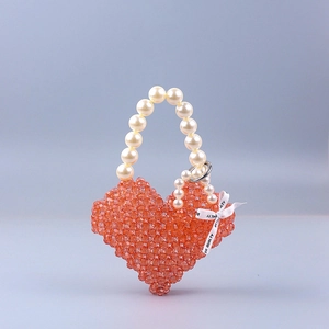 Heart Shaped Beaded Handbag Acrylic Transparent Crystal Beads Faux Artificial Pearl Handle Ribbon Bow Handmade Party Banquet For Women
