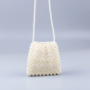 Handmade Woven Acrylic Faux Artificial Pearl Crossbody Bag Elegant Retro Dumpling Shape Beaded Mini Shoulder Handbag For Women Wedding