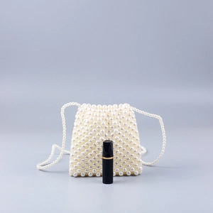 Handmade pearl beaded mini crossbody bag in lucky bag shape with white acrylic beads