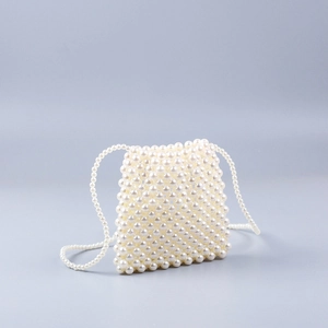 Handmade faux pearl crossbody bag in lucky bag shape with elegant pearl shoulder strap