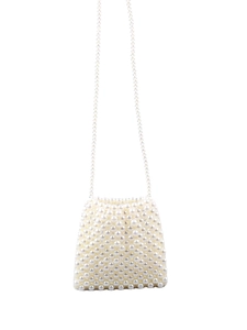 Sac à bandoulière en perles blanc crème fait main avec des perles acryliques brillantes