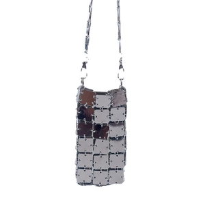 Industrial style silver square metal plate crossbody mobile phone bag with chain strap