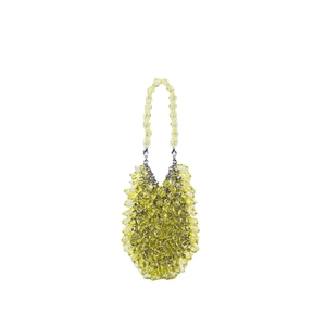 Yellow beaded handbag with translucent water drop crystals and silver metal lobster clasps