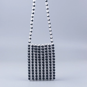 Handmade clear and black acrylic beaded crossbody mobile phone bag with long strap