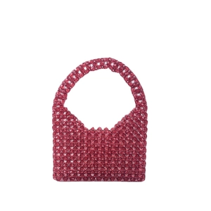 Handmade dark red beaded handbag with acrylic angular beads in a vintage curved design