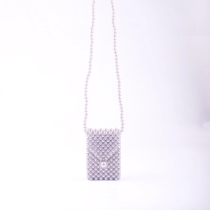 Handmade Faux Artificial Pearl Beaded Mini Crossbody Bag Elegant Flap Lipstick Pouch Accessory Purse For Women