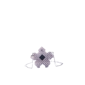Handmade beaded flower crossbody bag with silver chain and contrasting center