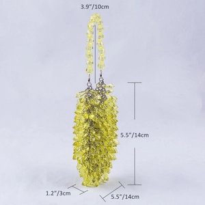 Handmade bright yellow beaded handbag with clear acrylic droplets and chain strap
