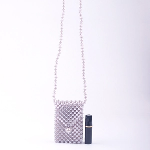 Handmade pearl beaded mini crossbody bag for lipstick with elegant woven texture
