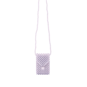 Handmade light purple pearl woven mini crossbody bag with delicate pearl shoulder strap