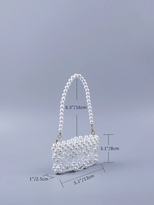 Detailed dimensions of the handmade mini pearl beaded handbag with gold metal buckles
