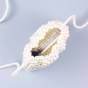 Handmade pearl beaded lip-shaped crossbody bag with long shoulder strap in white