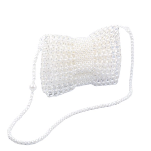 Sac bandoulière élégant en perles blanches tressées en forme de nœud pour femmes