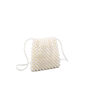 Handmade pearl beaded dumpling crossbody bag with elegant shoulder strap in white