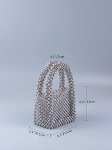Detailed size specifications for silver beaded mini handbag with precise dimensions