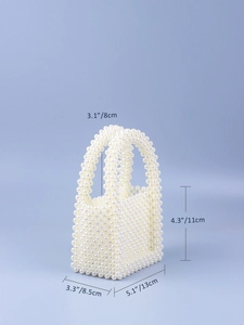 Detailed size specifications for handmade pearl beaded mini handbag with U-shaped handles