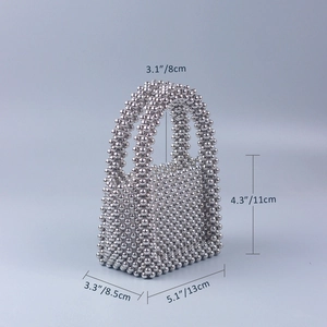 Detailed size specifications for a handmade silver beaded rectangular handbag