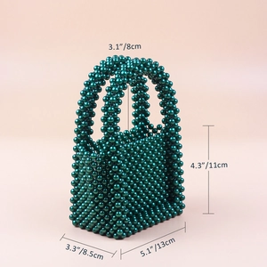 Detailed size chart for handmade dark green pearl beaded mini tote evening handbag