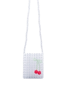 Sac bandoulière fait main en perles acryliques transparentes avec motif cerise rouge