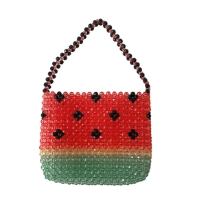 Top view of handmade acrylic beaded handbag in creative watermelon shape and pattern
