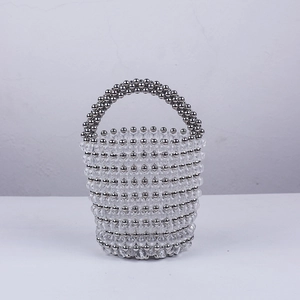 Sac Seau Perlé À La Main Acrylique Transparent Perles Métalliques Argentées Sac À Main Mode Femmes