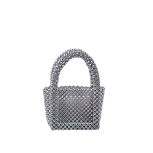 Modern hand-woven silver pearl acrylic U-shaped evening handbag for elegant parties